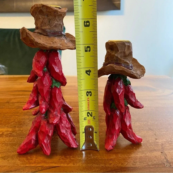 Jalapeño Red Chili Pepper Southwest Cowboy Candle Holders Set of two - Picture 4 of 14